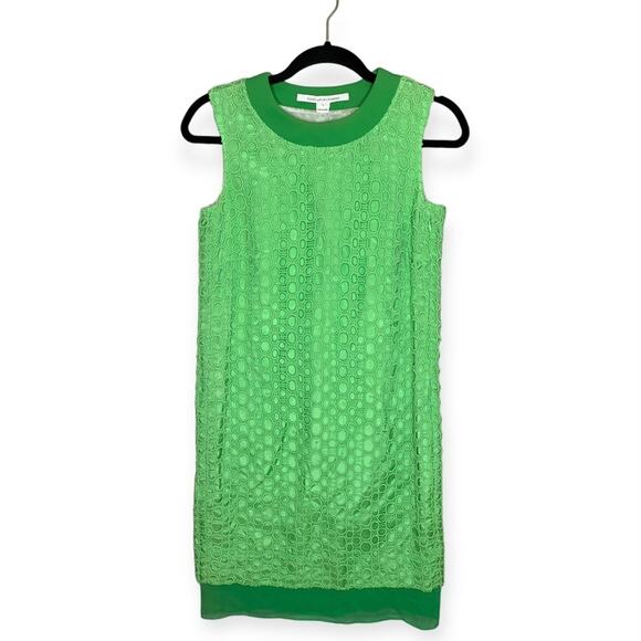 Diane Von Furstenberg Pakuna green eyelet sleeveless dress women’s size 2 - Picture 1 of 5